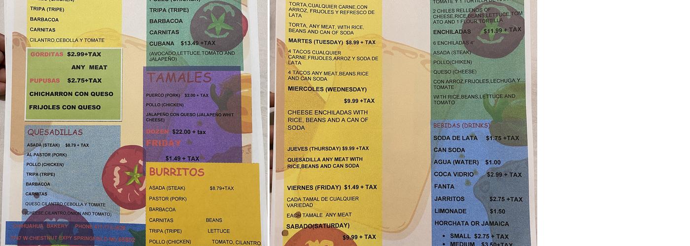 Chihuahua Bakery Menu