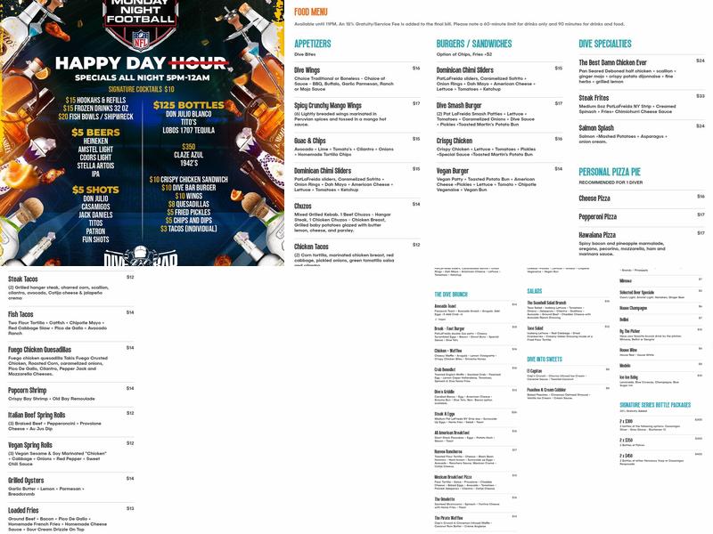 Dive Bar LIC Menu