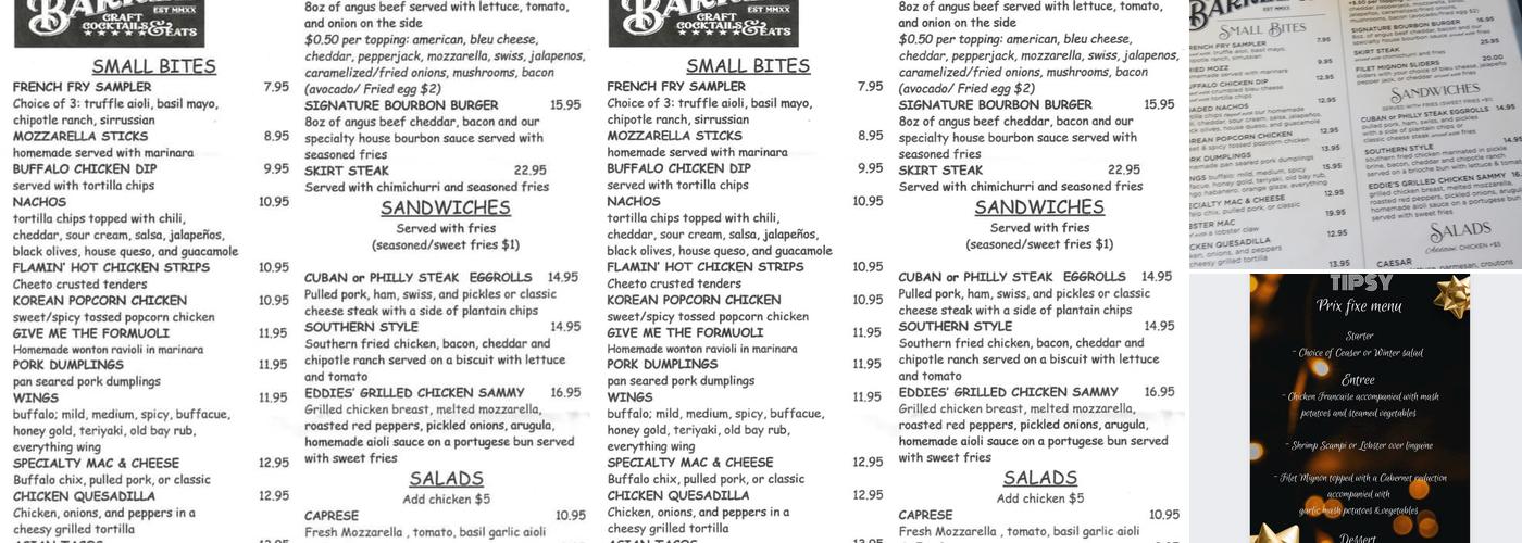 The Tipsy Barrel Menu