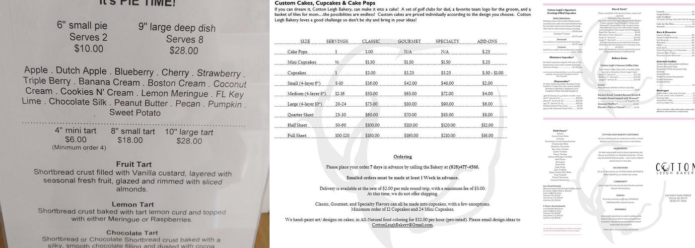 Cotton Leigh Bakery Menu