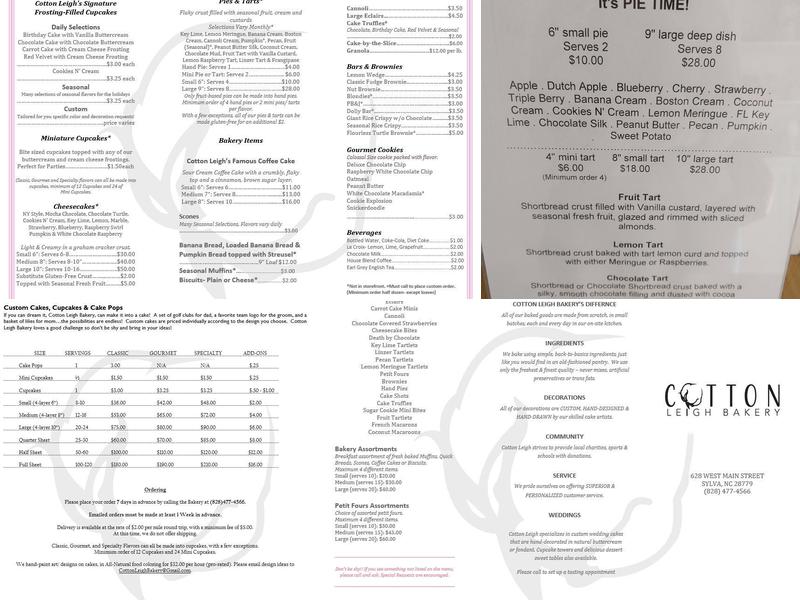 Cotton Leigh Bakery Menu