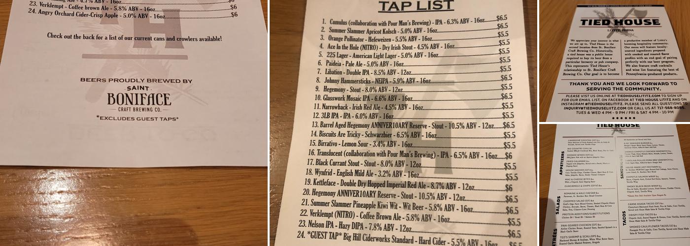 Tied House Menu