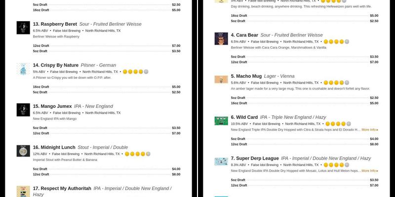 False Idol Brewing Menu