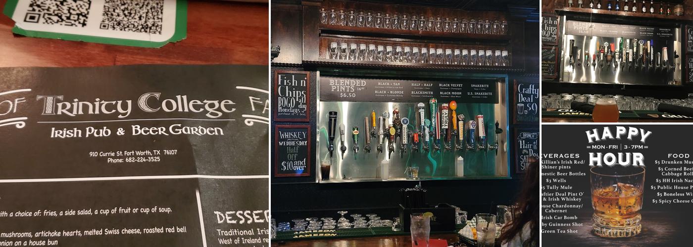 Trinity College Irish Pub Menu