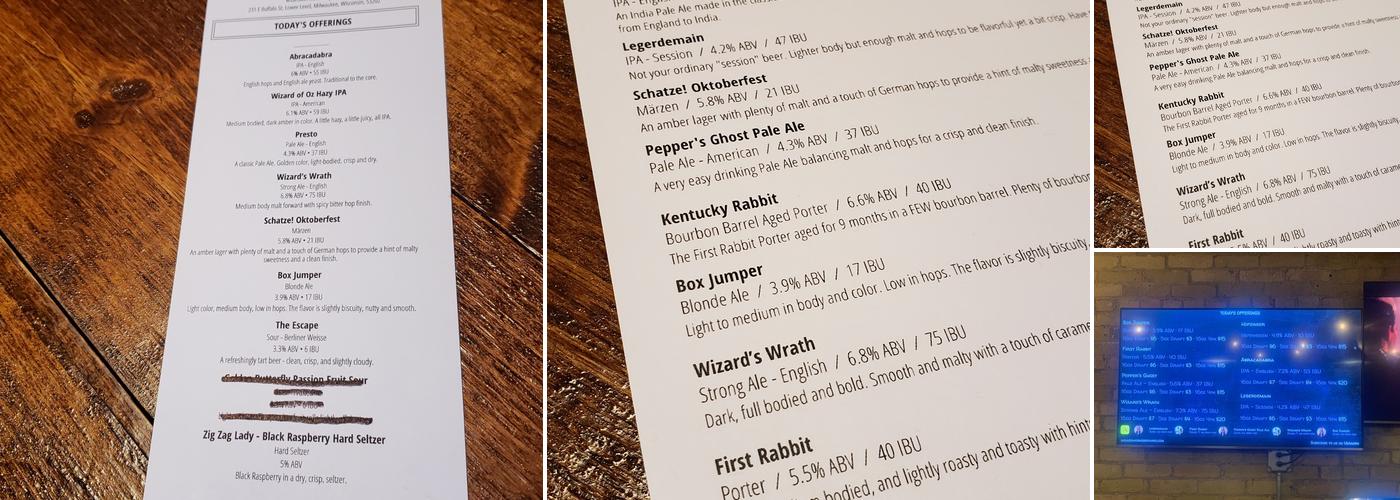 Wizard Works Brewing Company Menu