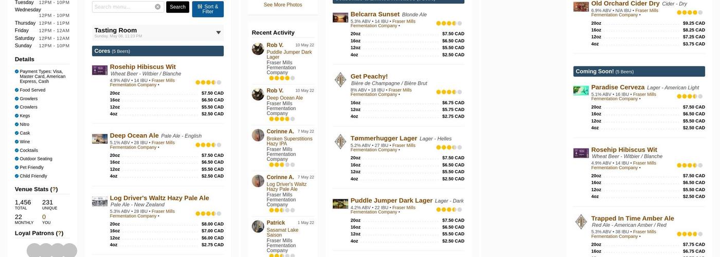 Fraser Mills Fermentation Company Menu