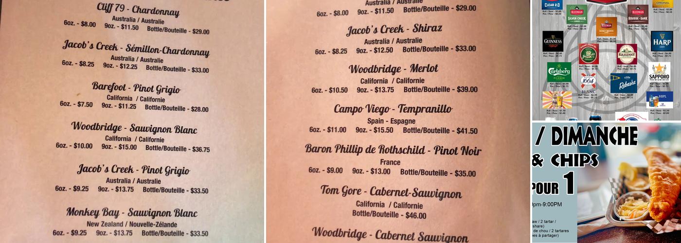 Cunninghams Pub Menu