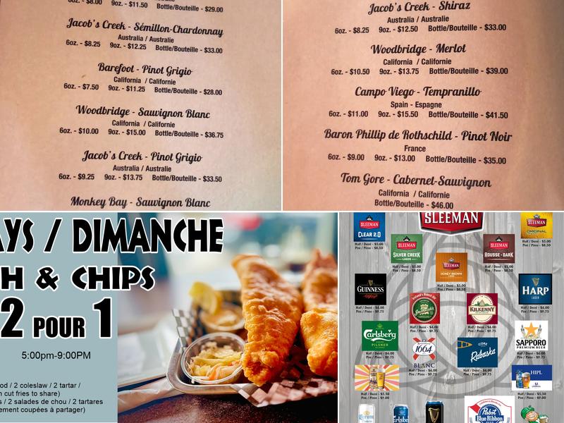 Cunninghams Pub Menu