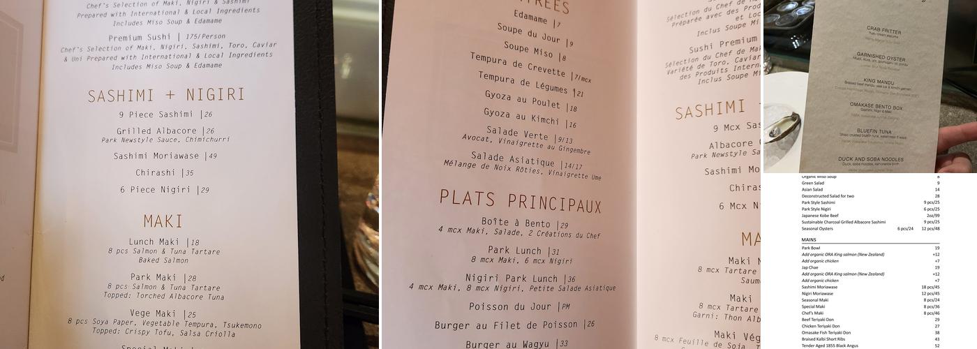 Park Menu