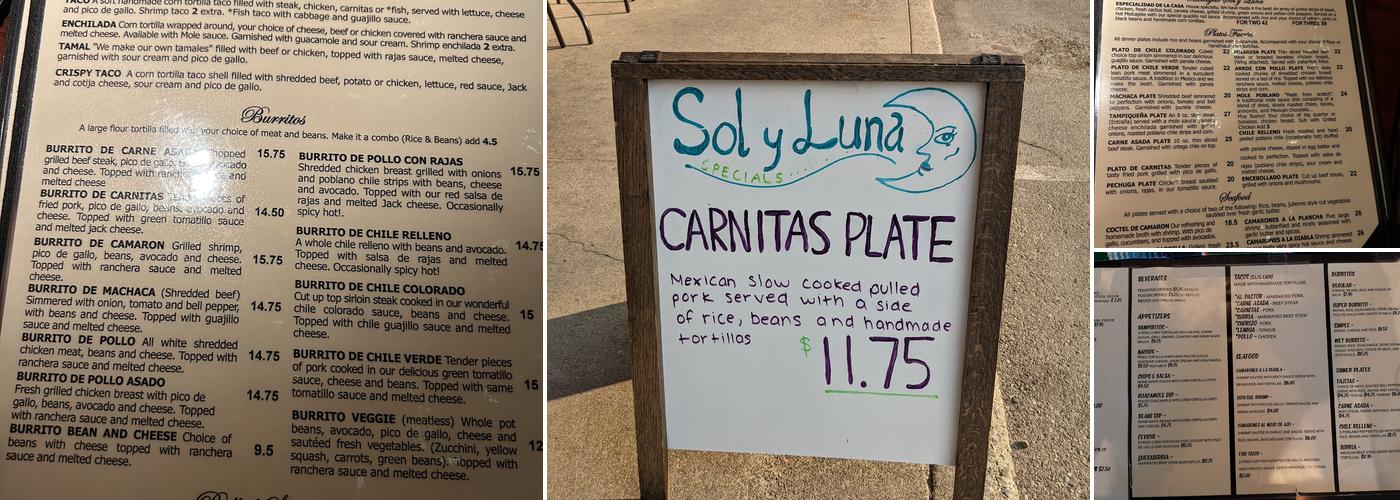 Sol y Luna Cocina Mexicana Menu