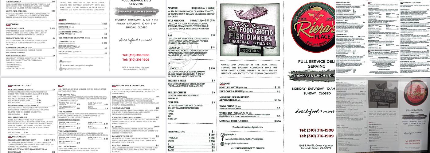 Riera's Place Menu