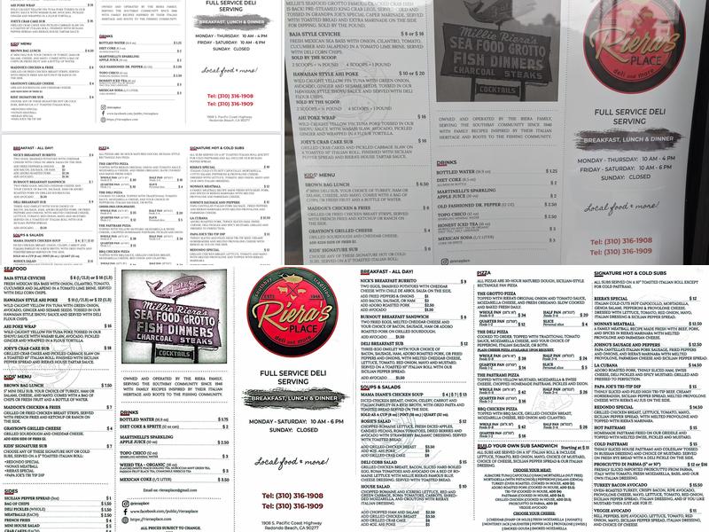 Riera's Place Menu