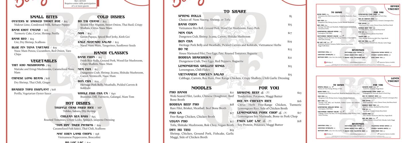 Bodega SF Menu