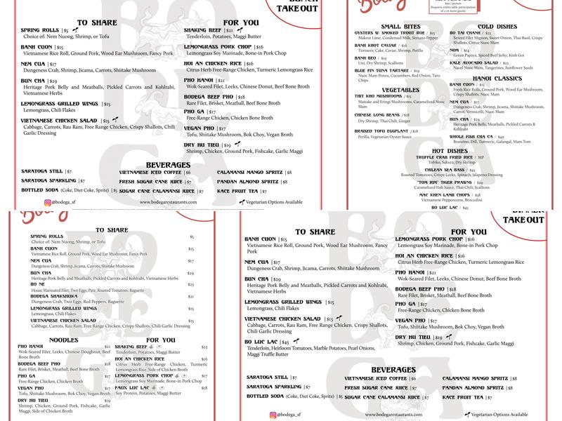 Bodega SF Menu