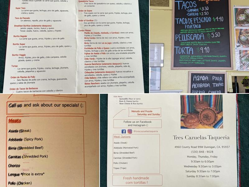 Tres Cazuelas Taqueria Menu