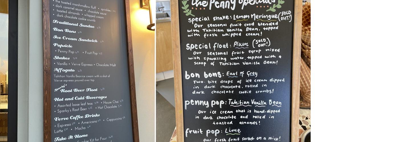 The Penny Ice Creamery - Aptos Village Menu