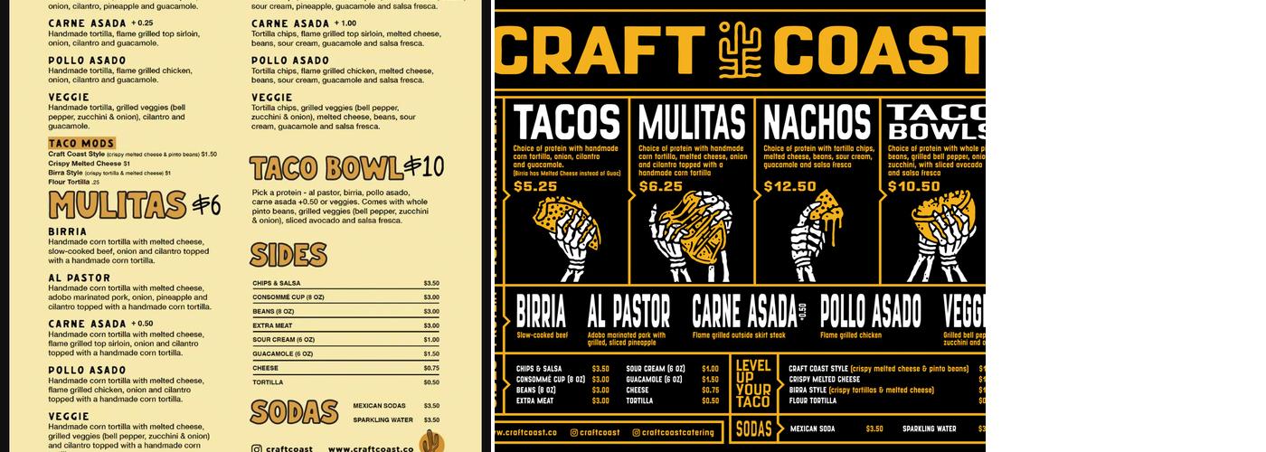 Craft Coast Beer & Tacos Menu
