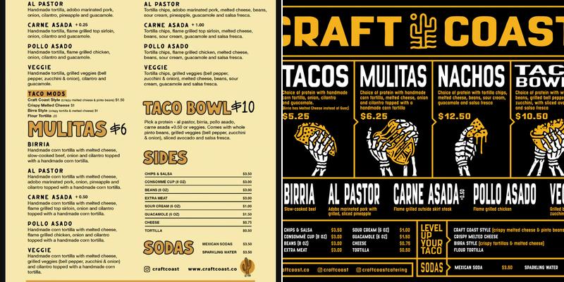 Craft Coast Beer & Tacos Menu