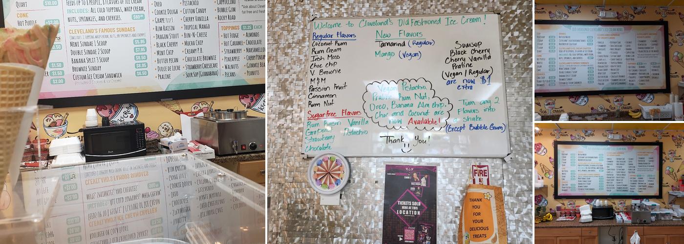 Cleveland’s Old Fashion Ice Cream Menu