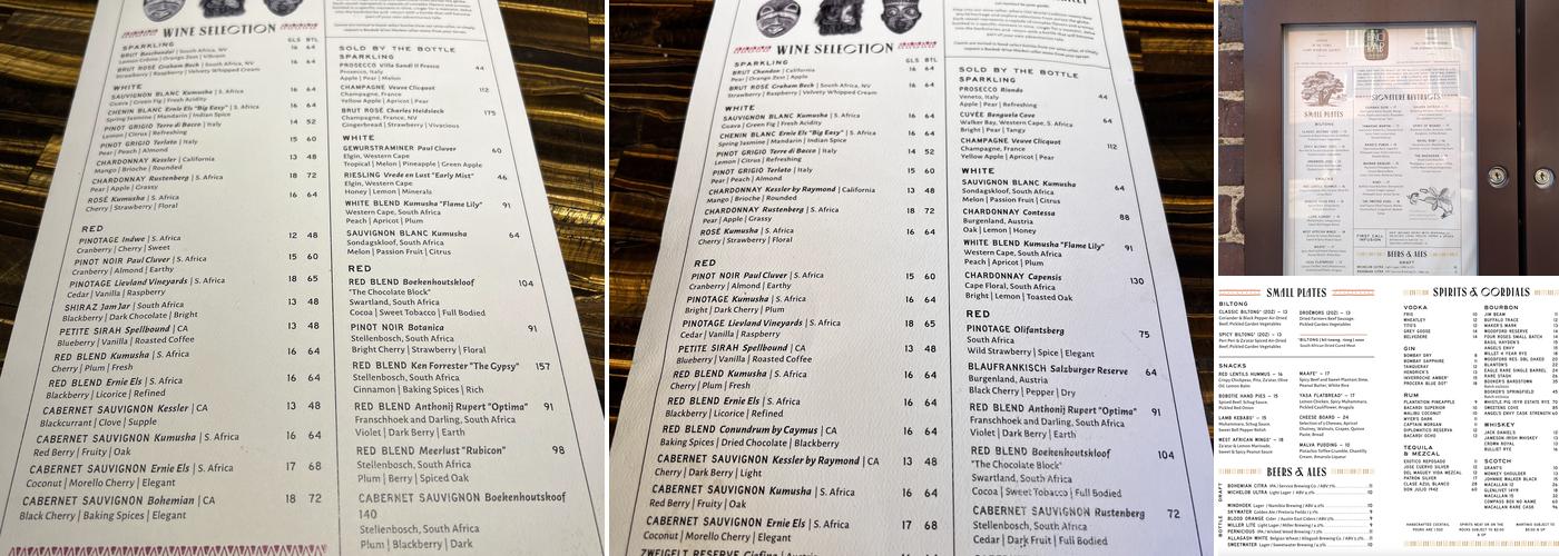 Baobab Lounge Menu