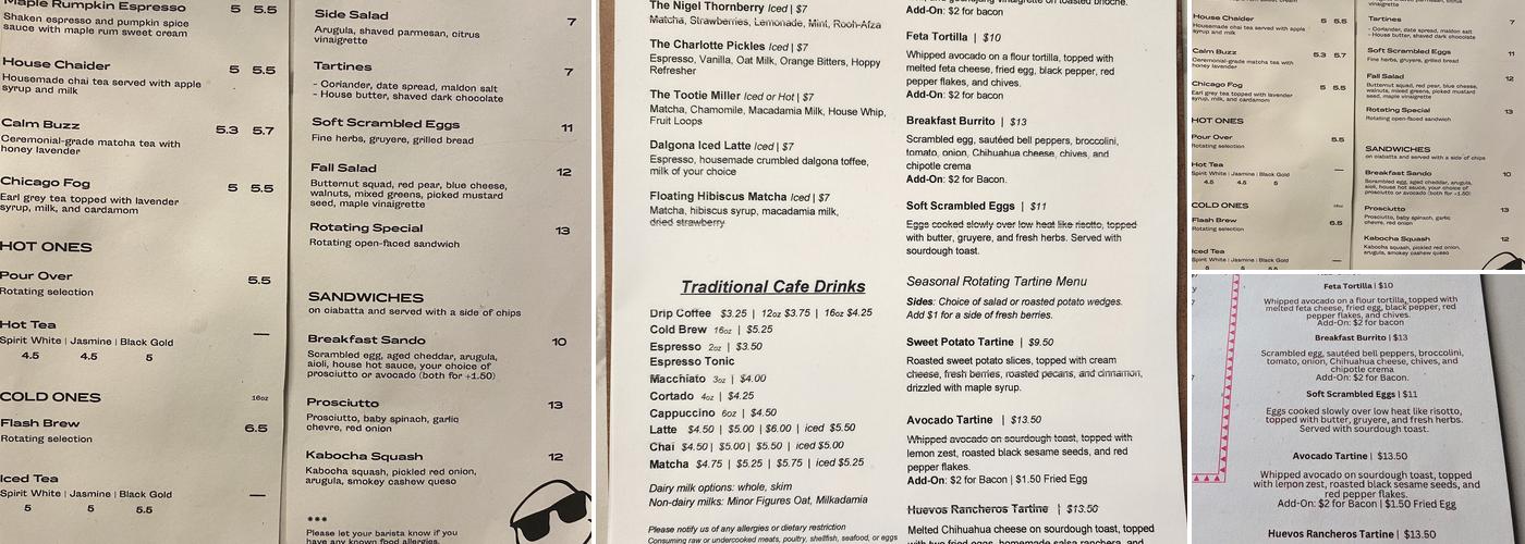 FROTH Menu