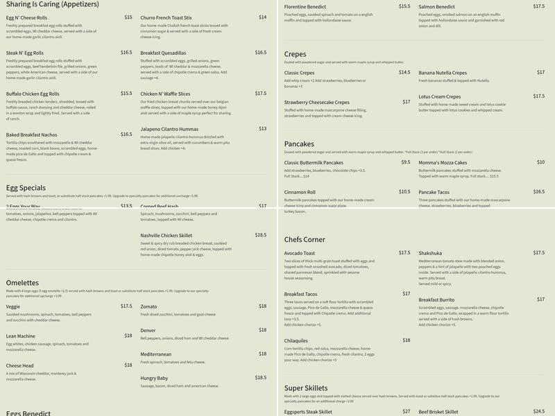 Eggsperts Breakfast Cafe Menu