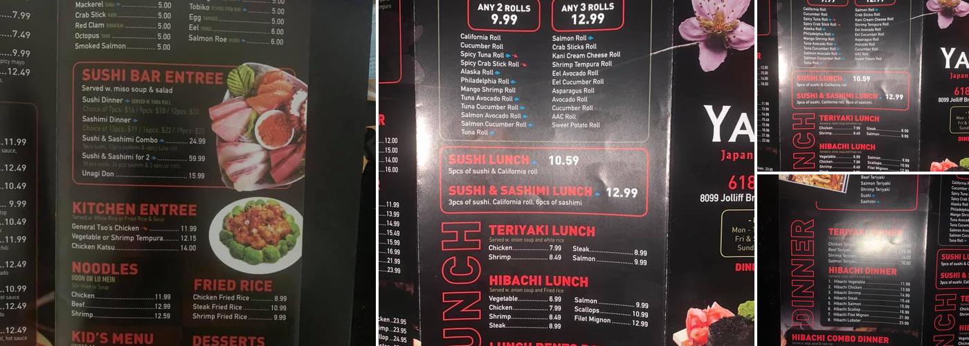 Yamato Japanese Steakhouse Menu