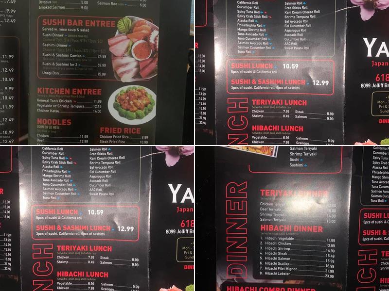 Yamato Japanese Steakhouse Menu