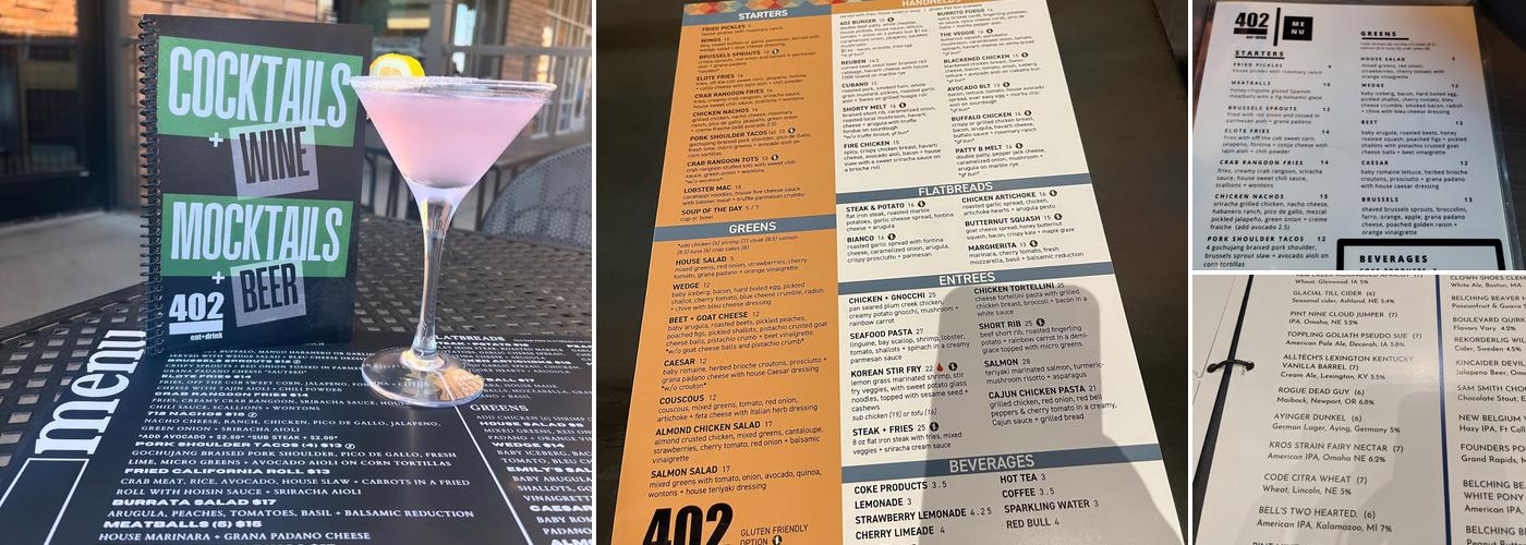 402 Eat + Drink Menu