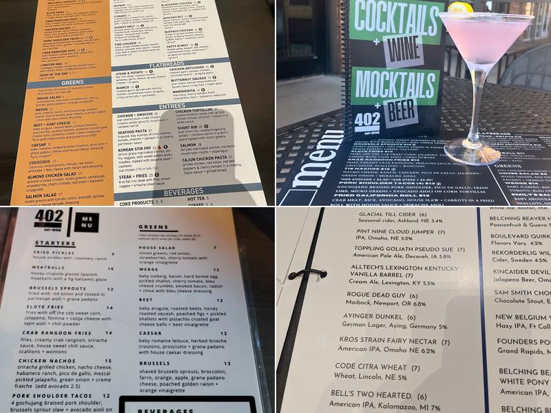 402 Eat + Drink Menu