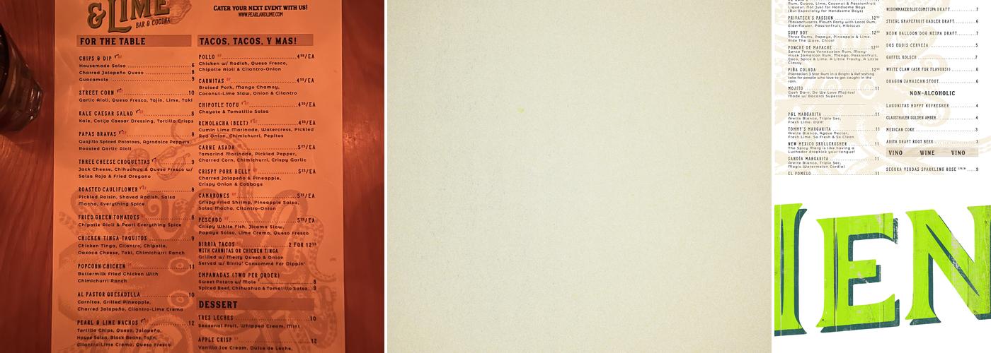 Pearl & Lime Menu