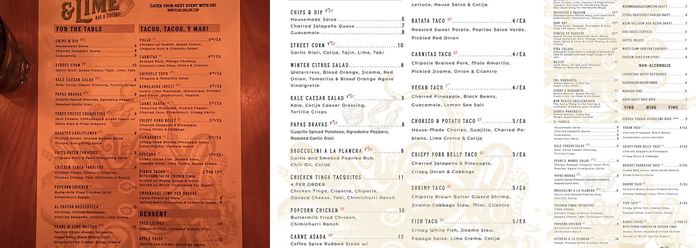Pearl & Lime Menu