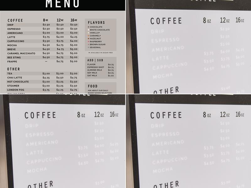 Rail Line Coffee Menu