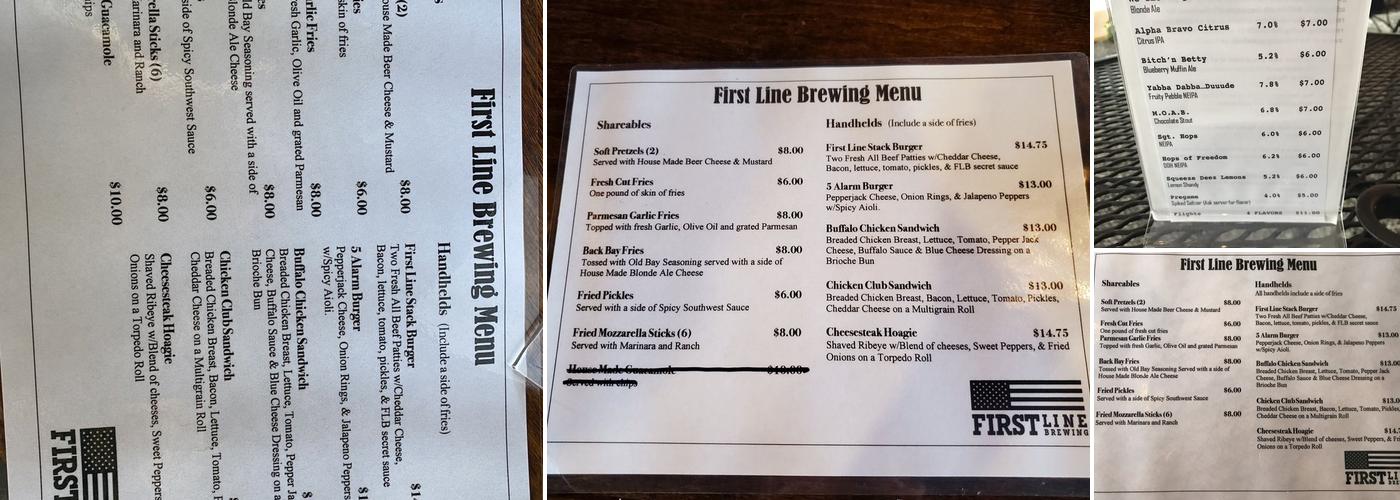First Line Brewing Menu