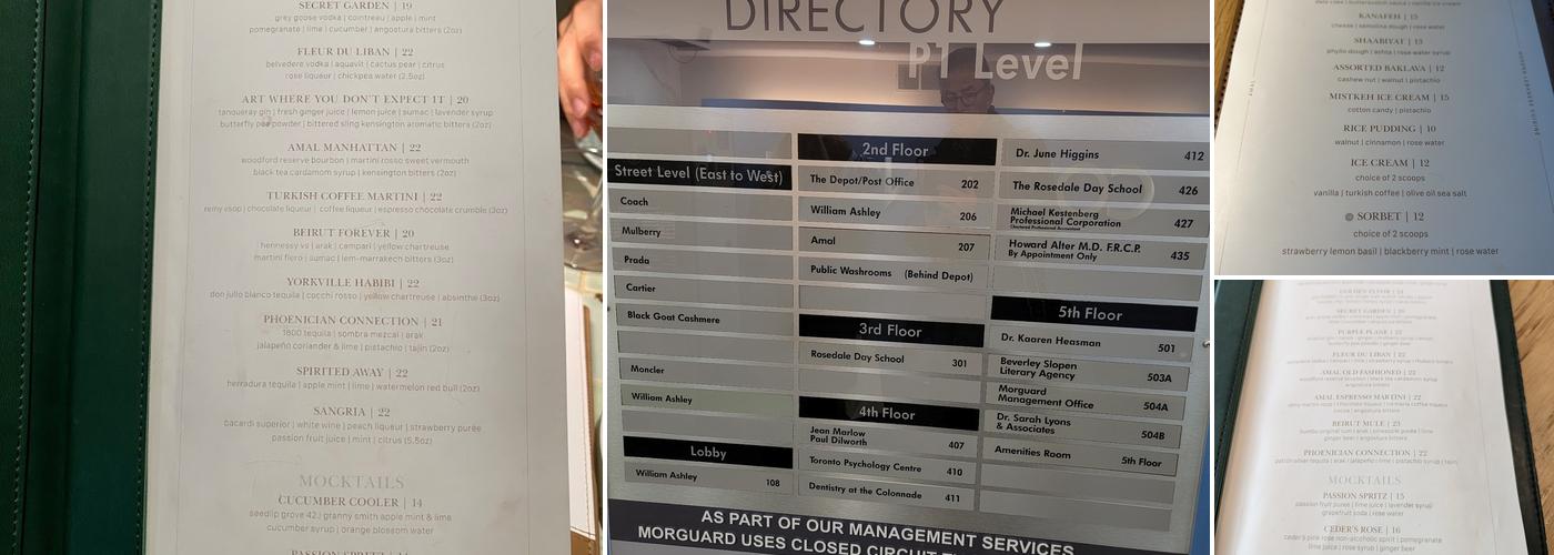Amal Toronto Menu