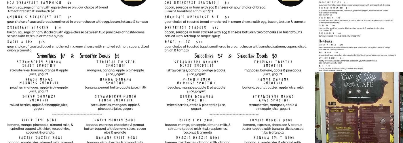 Cup of Joy Cafe Menu