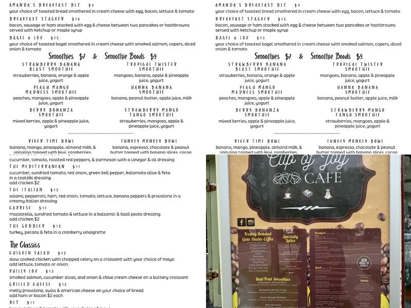 Cup of Joy Cafe Menu