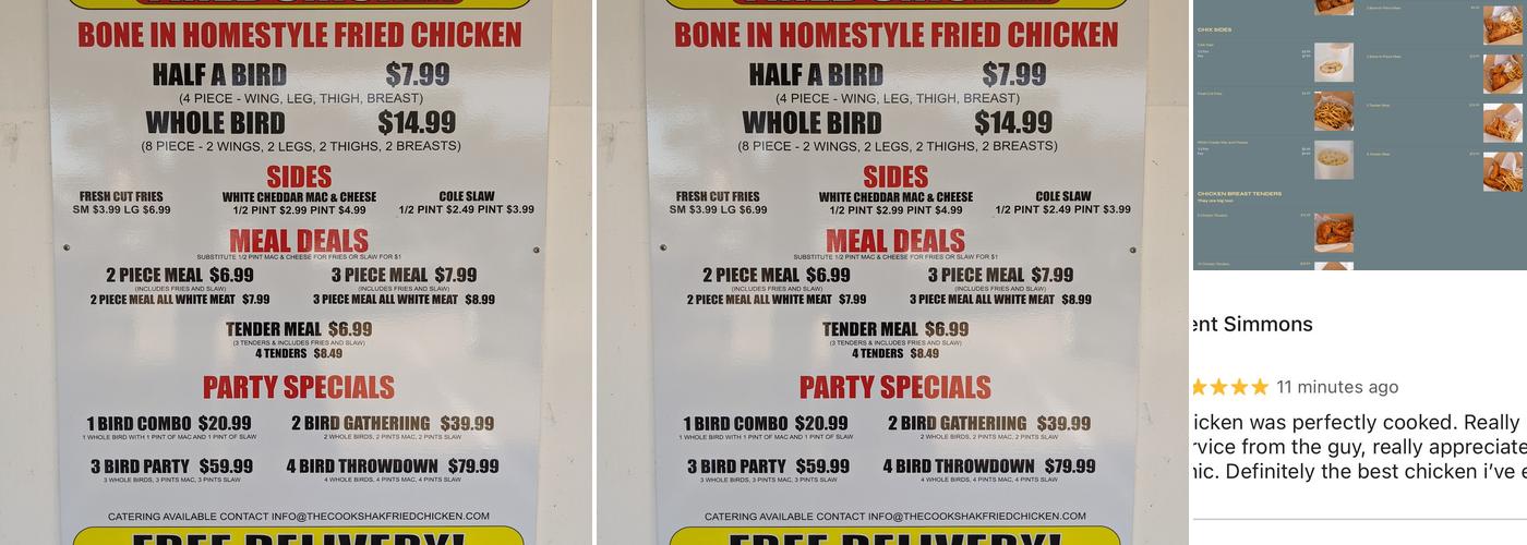 The Cookshak Fried Chicken Menu