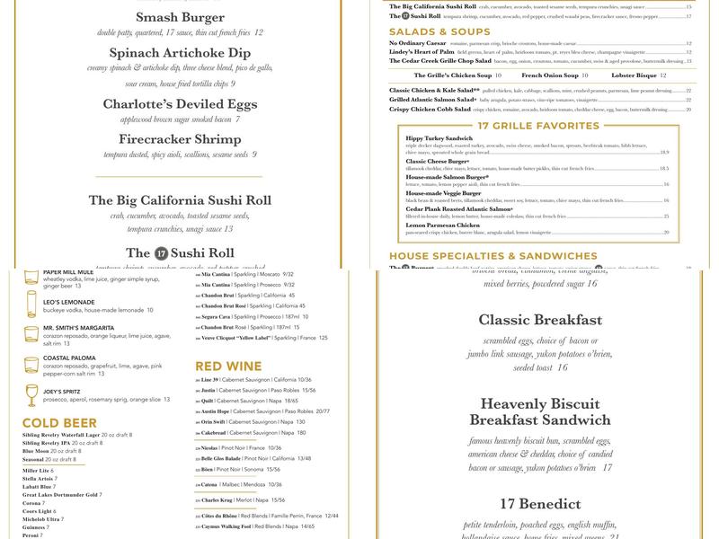 17 River Grille Menu