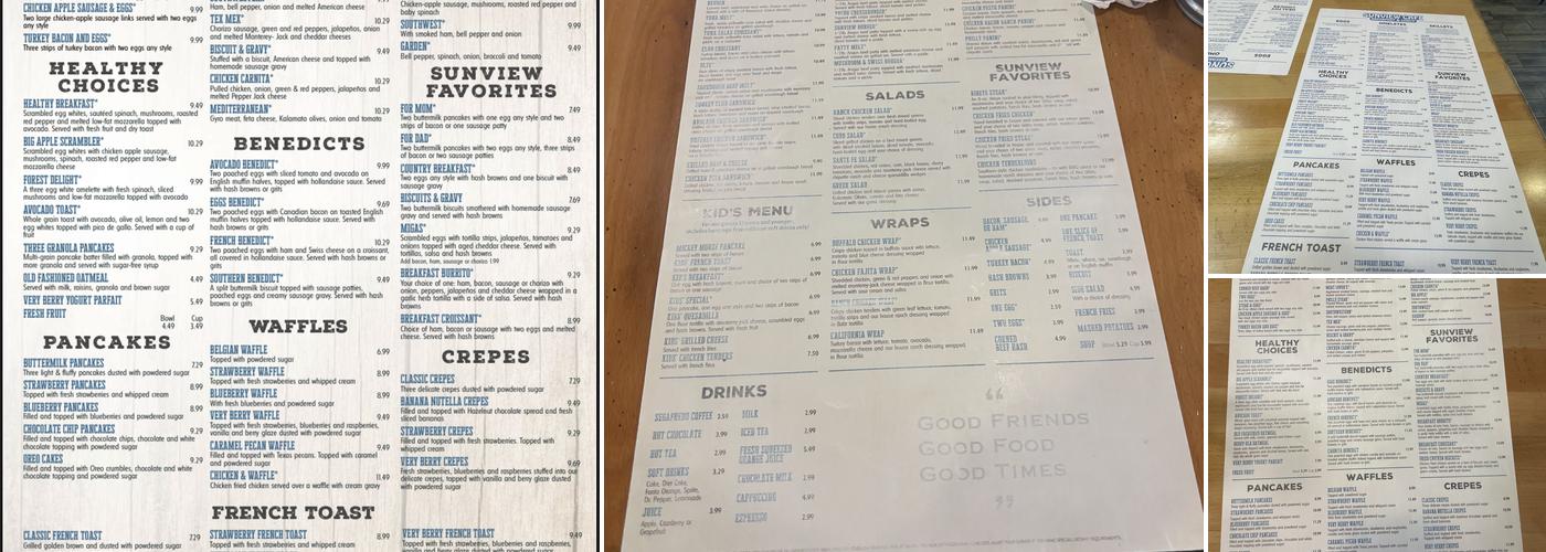 Sunview Cafe Menu