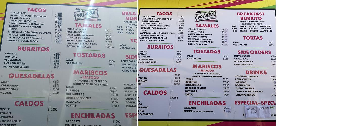 Tacos De Volada! Menu