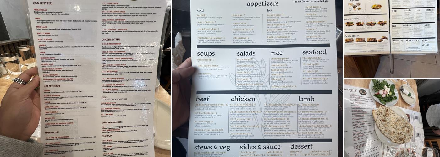 Reza Persian Grill Menu