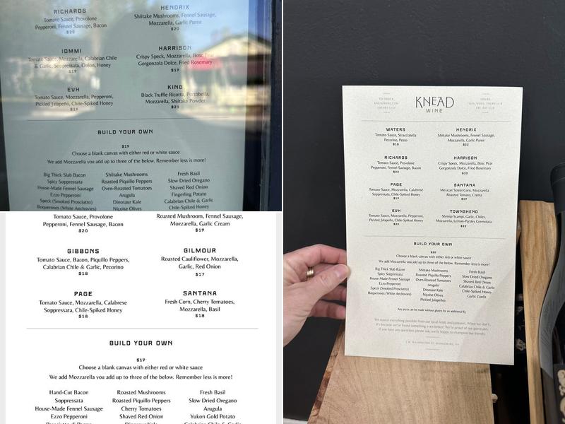 Knead Wine Menu