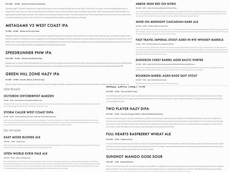 Logan Brewing Company Menu