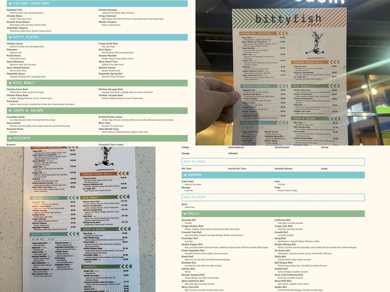 BittyFish Sushi Menu