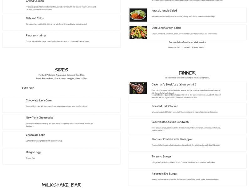 DinoLand Cafe Menu