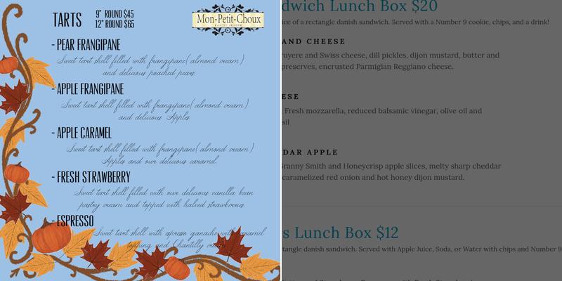 Mon Petit Choux Menu