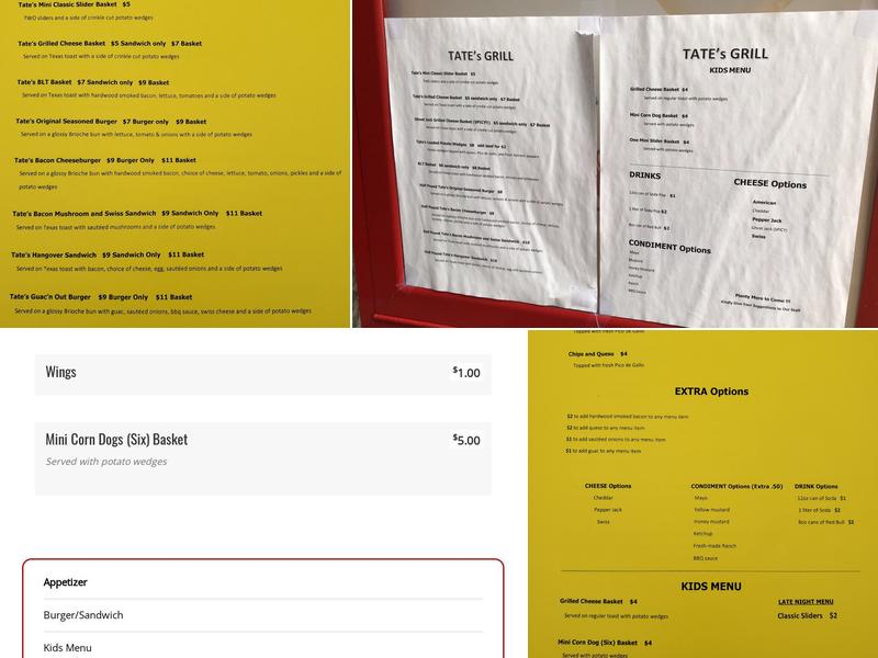 Tate's Menu