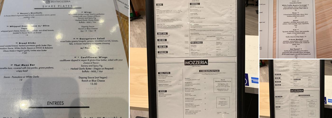 Mozzeria DC Menu