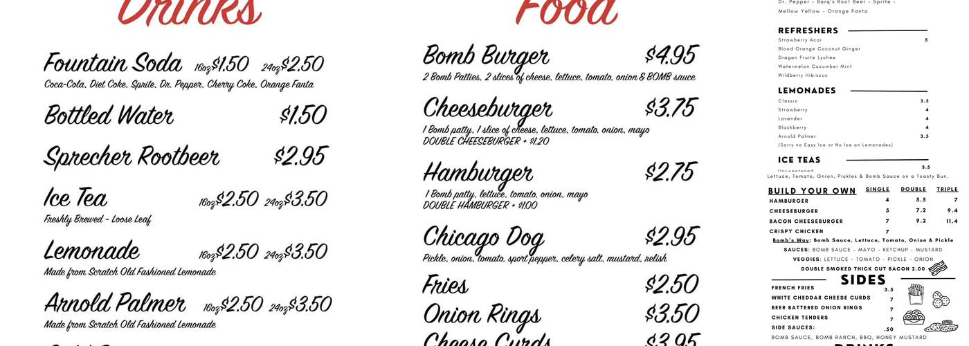 Bomb Burger Menu